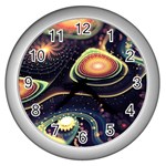 Psychedelic Trippy Abstract 3d Digital Art Wall Clock (Silver) Front