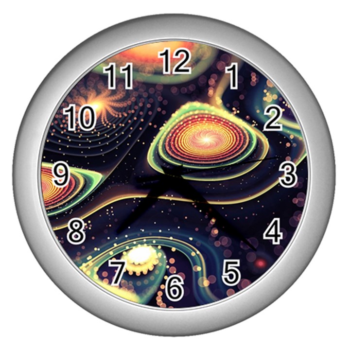 Psychedelic Trippy Abstract 3d Digital Art Wall Clock (Silver)