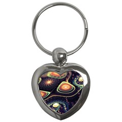 Psychedelic Trippy Abstract 3d Digital Art Key Chain (heart) by Bedest