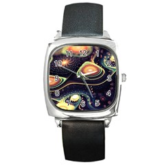 Psychedelic Trippy Abstract 3d Digital Art Square Metal Watch by Bedest