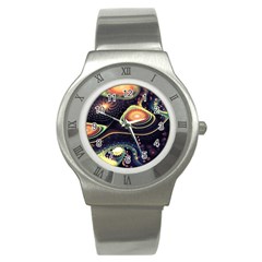 Psychedelic Trippy Abstract 3d Digital Art Stainless Steel Watch by Bedest