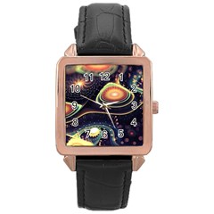 Psychedelic Trippy Abstract 3d Digital Art Rose Gold Leather Watch  by Bedest