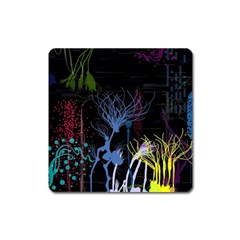 Art Design Graphic Neon Tree Artwork Square Magnet by Bedest