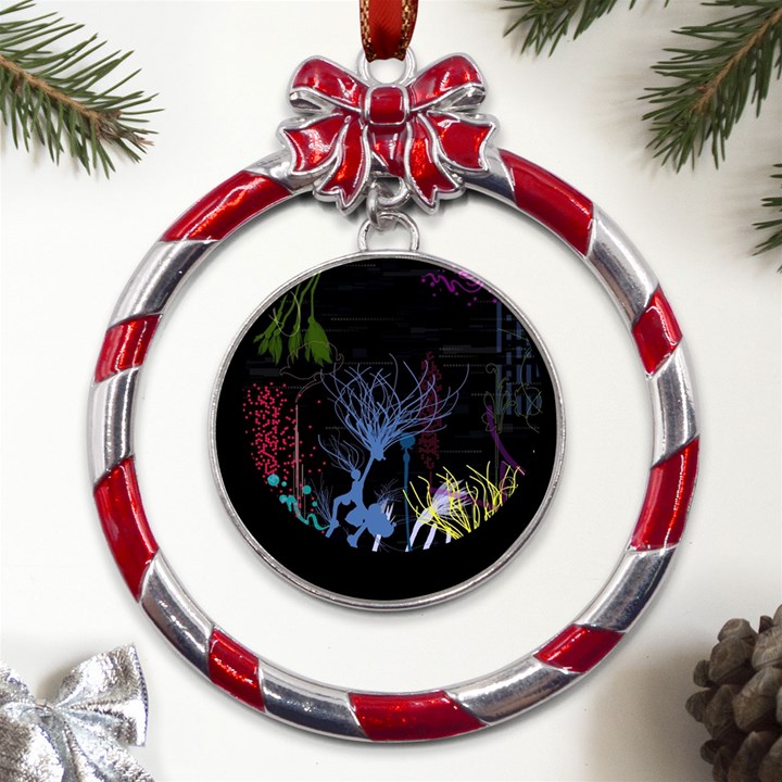 Art Design Graphic Neon Tree artwork Metal Red Ribbon Round Ornament