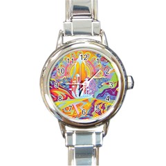 Multicolored Optical Illusion Painting Psychedelic Digital Art Round Italian Charm Watch by Bedest