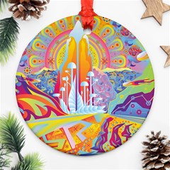 Multicolored Optical Illusion Painting Psychedelic Digital Art Ornament (round) by Bedest