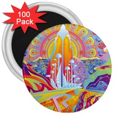 Multicolored Optical Illusion Painting Psychedelic Digital Art 3  Magnets (100 Pack) by Bedest