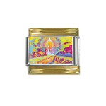 Multicolored Optical Illusion Painting Psychedelic Digital Art Gold Trim Italian Charm (9mm) Front