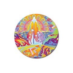 Multicolored Optical Illusion Painting Psychedelic Digital Art Magnet 3  (round) by Bedest