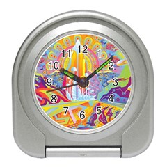 Multicolored Optical Illusion Painting Psychedelic Digital Art Travel Alarm Clock by Bedest