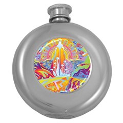 Multicolored Optical Illusion Painting Psychedelic Digital Art Round Hip Flask (5 Oz) by Bedest