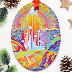 Multicolored Optical Illusion Painting Psychedelic Digital Art Oval Ornament (two Sides) by Bedest