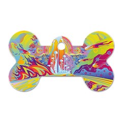 Multicolored Optical Illusion Painting Psychedelic Digital Art Dog Tag Bone (one Side) by Bedest