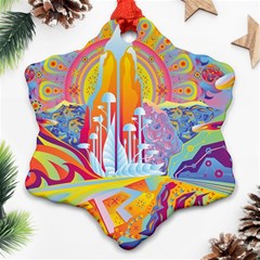 Multicolored Optical Illusion Painting Psychedelic Digital Art Snowflake Ornament (two Sides) by Bedest