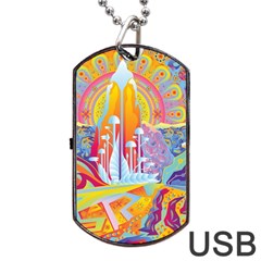 Multicolored Optical Illusion Painting Psychedelic Digital Art Dog Tag Usb Flash (two Sides) by Bedest