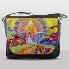 Multicolored Optical Illusion Painting Psychedelic Digital Art Messenger Bag by Bedest