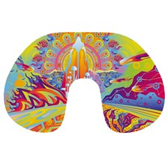 Multicolored Optical Illusion Painting Psychedelic Digital Art Travel Neck Pillow by Bedest