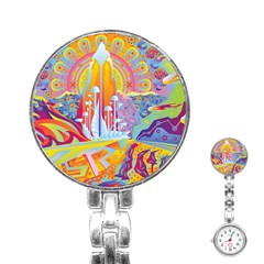 Multicolored Optical Illusion Painting Psychedelic Digital Art Stainless Steel Nurses Watch by Bedest