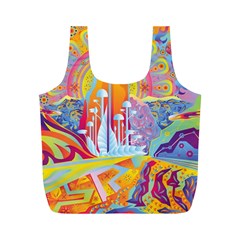 Multicolored Optical Illusion Painting Psychedelic Digital Art Full Print Recycle Bag (m) by Bedest