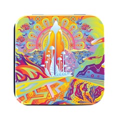 Multicolored Optical Illusion Painting Psychedelic Digital Art Square Metal Box (black) by Bedest