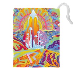 Multicolored Optical Illusion Painting Psychedelic Digital Art Drawstring Pouch (5xl) by Bedest