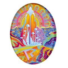 Multicolored Optical Illusion Painting Psychedelic Digital Art Oval Glass Fridge Magnet (4 Pack) by Bedest