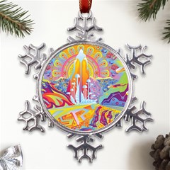 Multicolored Optical Illusion Painting Psychedelic Digital Art Metal Large Snowflake Ornament by Bedest