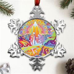 Multicolored Optical Illusion Painting Psychedelic Digital Art Metal Small Snowflake Ornament by Bedest