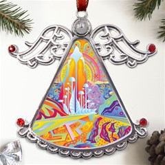 Multicolored Optical Illusion Painting Psychedelic Digital Art Metal Angel With Crystal Ornament by Bedest