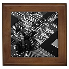 Black And Gray Circuit Board Computer Microchip Digital Art Framed Tile by Bedest