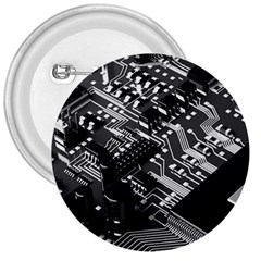 Black And Gray Circuit Board Computer Microchip Digital Art 3  Buttons by Bedest