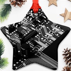 Black And Gray Circuit Board Computer Microchip Digital Art Ornament (star)