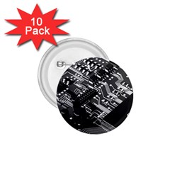 Black And Gray Circuit Board Computer Microchip Digital Art 1 75  Buttons (10 Pack) by Bedest