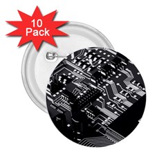 Black And Gray Circuit Board Computer Microchip Digital Art 2 25  Buttons (10 Pack)  by Bedest