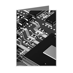 Black And Gray Circuit Board Computer Microchip Digital Art Mini Greeting Card by Bedest