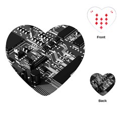 Black And Gray Circuit Board Computer Microchip Digital Art Playing Cards Single Design (heart) by Bedest