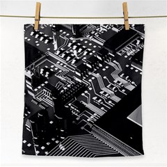 Black And Gray Circuit Board Computer Microchip Digital Art Face Towel by Bedest