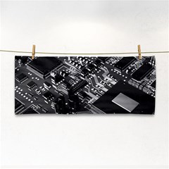 Black And Gray Circuit Board Computer Microchip Digital Art Hand Towel by Bedest