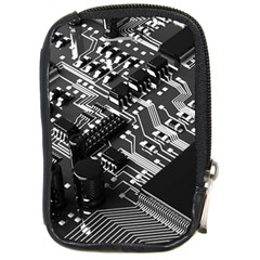 Black And Gray Circuit Board Computer Microchip Digital Art Compact Camera Leather Case by Bedest