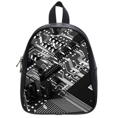 Black And Gray Circuit Board Computer Microchip Digital Art School Bag (small) by Bedest