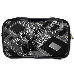 Black And Gray Circuit Board Computer Microchip Digital Art Toiletries Bag (two Sides) by Bedest