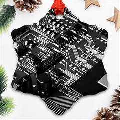 Black And Gray Circuit Board Computer Microchip Digital Art Ornament (snowflake)