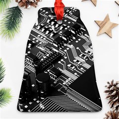 Black And Gray Circuit Board Computer Microchip Digital Art Ornament (bell)