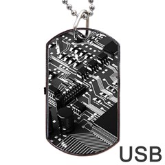 Black And Gray Circuit Board Computer Microchip Digital Art Dog Tag Usb Flash (one Side) by Bedest