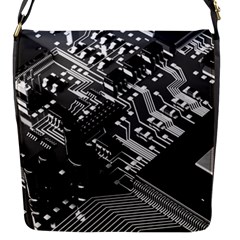 Black And Gray Circuit Board Computer Microchip Digital Art Flap Closure Messenger Bag (s) by Bedest