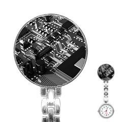 Black And Gray Circuit Board Computer Microchip Digital Art Stainless Steel Nurses Watch by Bedest