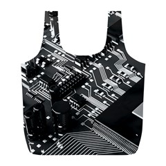 Black And Gray Circuit Board Computer Microchip Digital Art Full Print Recycle Bag (l) by Bedest