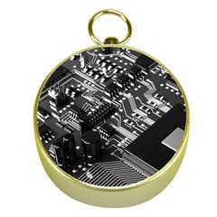 Black And Gray Circuit Board Computer Microchip Digital Art Gold Compasses by Bedest