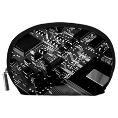 Black And Gray Circuit Board Computer Microchip Digital Art Accessory Pouch (large) by Bedest