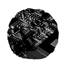 Black And Gray Circuit Board Computer Microchip Digital Art Standard 15  Premium Flano Round Cushions by Bedest